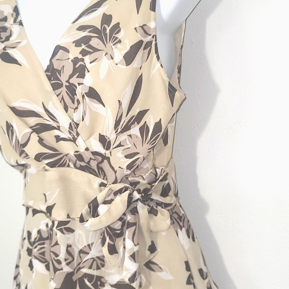 Covington tank top sleeveless blouse tie zipper tan brown floral print lined - Picture 3 of 5